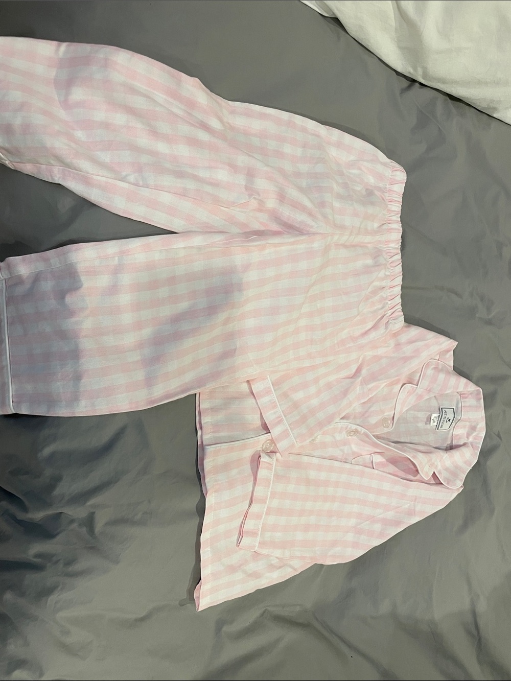 Girls' Pink Gingham Two-Piece Pajama Set with Button-Front Top